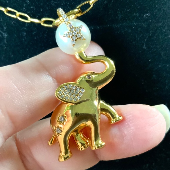 Kate Spade ELEPHANT NECKLACE ⭐️ NWT Winter Carnival PEARL GOLD CRYSTAL CHAIN - Picture 3 of 10